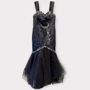 Mermaid Sweetheart Sequin Beaded Tulle Trumpet Skirt Floor Length Dress Sz 14